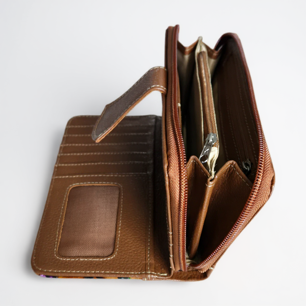 Artisan Hand-Painted Butterfly Leather Wallet | Floral Embossed Trifold Wallet