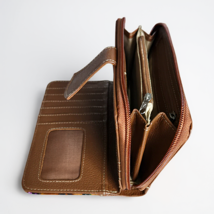 Artisan Hand-Painted Butterfly Leather Wallet | Floral Embossed Trifold Wallet