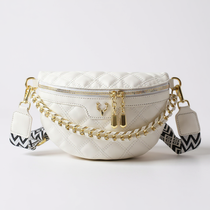 Quilted Vegan Leather Belt Bag with Aztec Strap /Adjustable Crossbody Purse