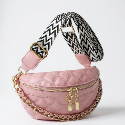Quilted Vegan Leather Belt Bag with Aztec Strap /Adjustable Crossbody Purse