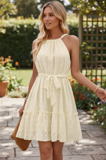 Chic Tiered Ruffle Halter Neck Mini Dress - Perfect Summer Travel Sundress