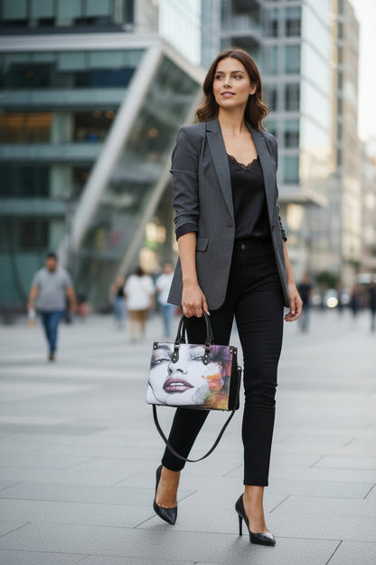 "Enigmatic Muse" Artistic Portrait Premium Vegan Leather Handbag