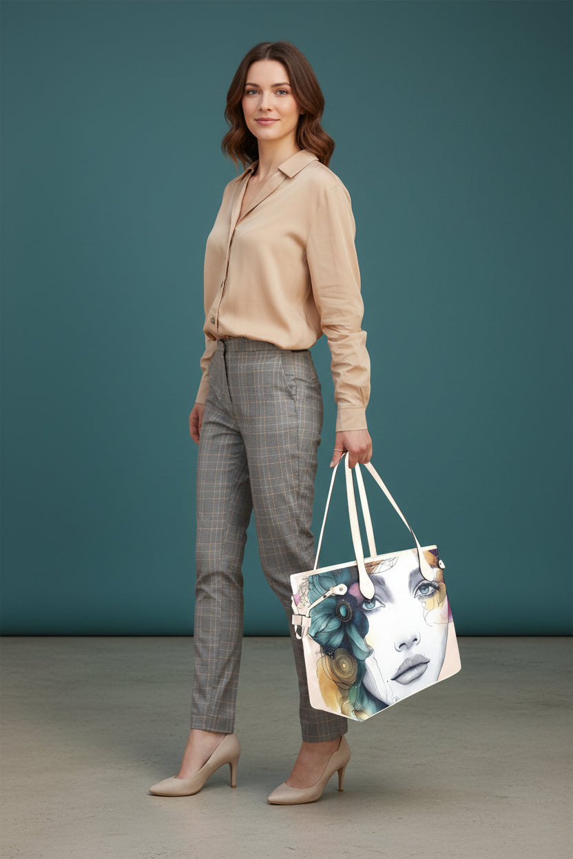 "Ethereal Azure" Artistic Portrait Waterproof Designer Tote Bag