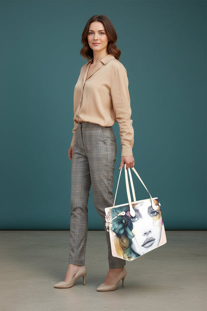 "Ethereal Azure" Artistic Portrait Waterproof Designer Tote Bag