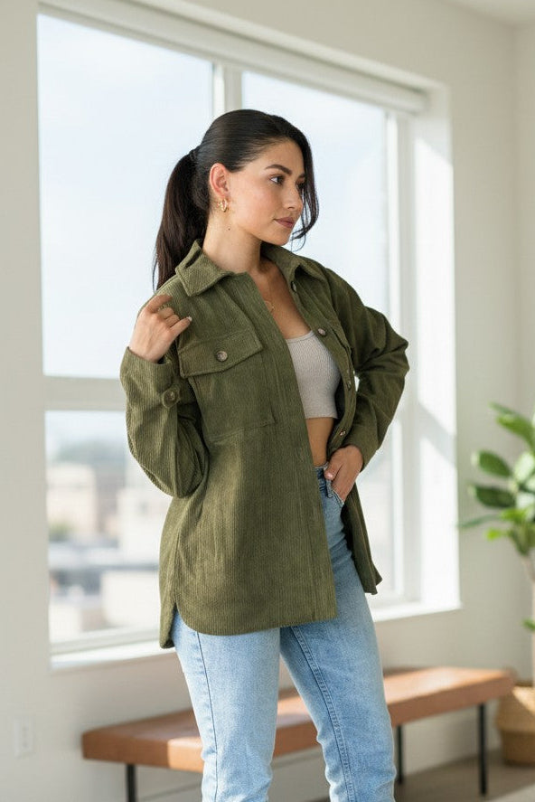 Oversized Olive Green Corduroy Shacket