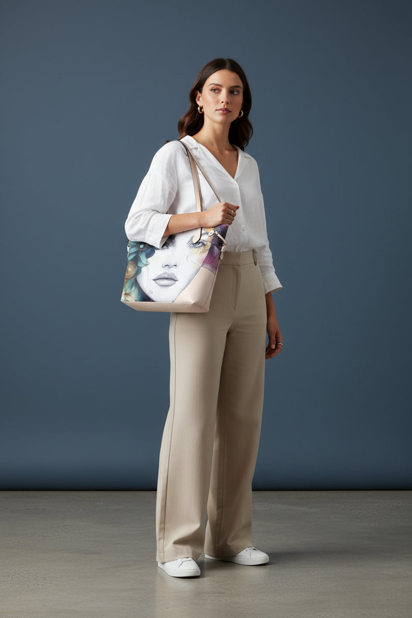 "Ethereal Azure" Artistic Portrait Waterproof Designer Tote Bag