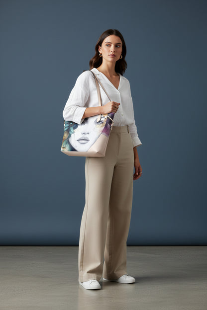 "Ethereal Azure" Artistic Portrait Waterproof Designer Tote Bag