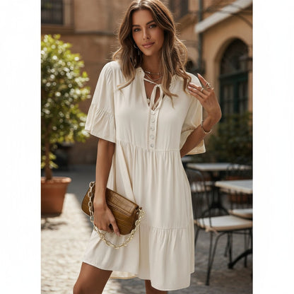 The Transitional V-Neck Ruffle Hem Mini Dress