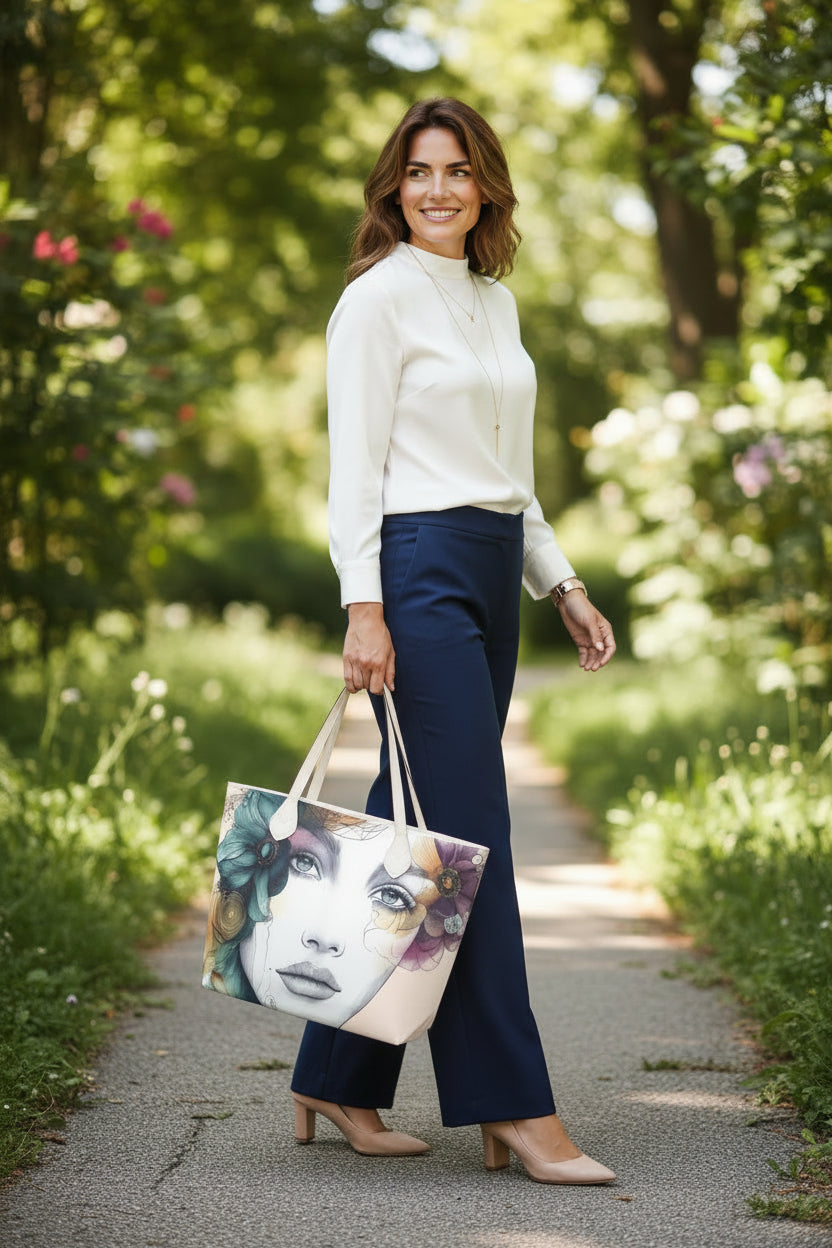 "Ethereal Azure" Artistic Portrait Waterproof Designer Tote Bag