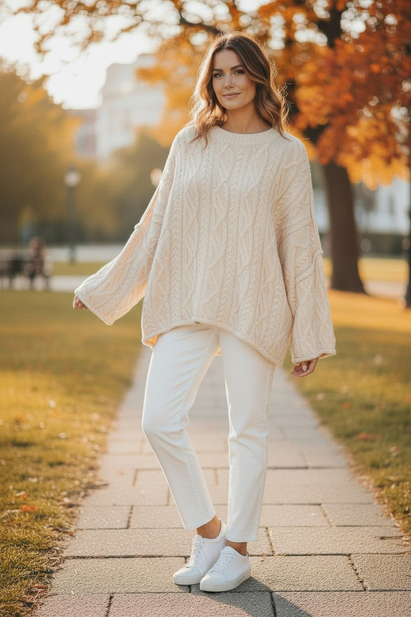 The Cozy Cable Knit Oversized Bell Sleeve Pullover