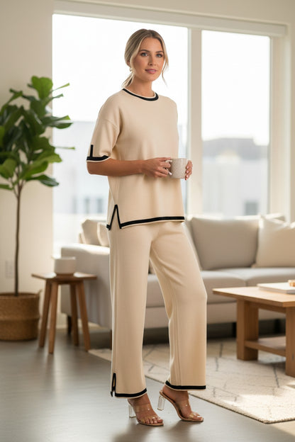 The Serene Viscose Knit Short-Sleeve Wide-Leg Set