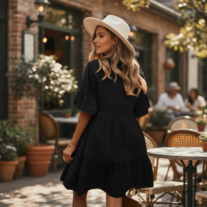 The Transitional V-Neck Ruffle Hem Mini Dress
