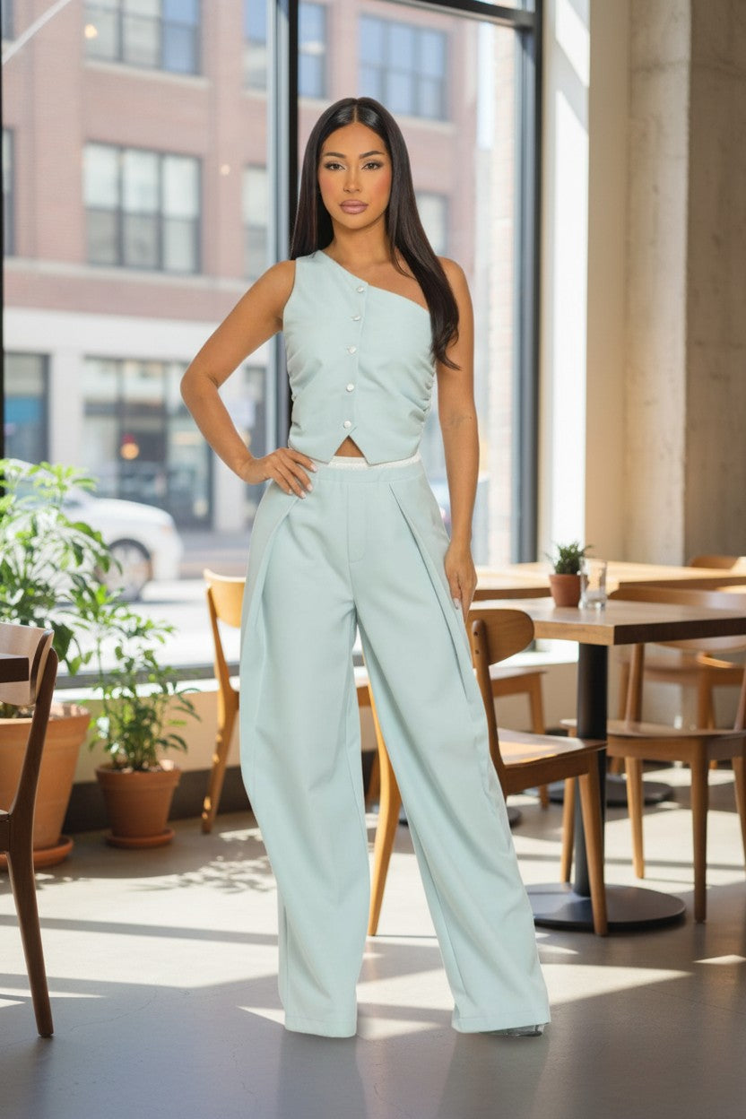 The Serenity One-Shoulder Wide-Leg Trouser Set