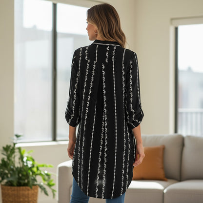 Versatile Color Block Tunic Dress - V-Neck Layering Travel Piece