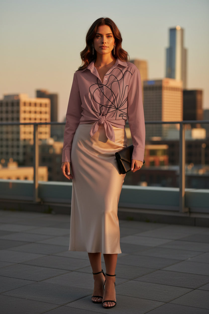 Minimalist Abstract Face Line Art Button-Down Shirt - Mauve