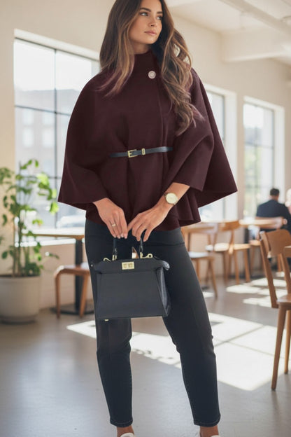 The Elise Belted Mock-Neck Batwing Cape Jacket