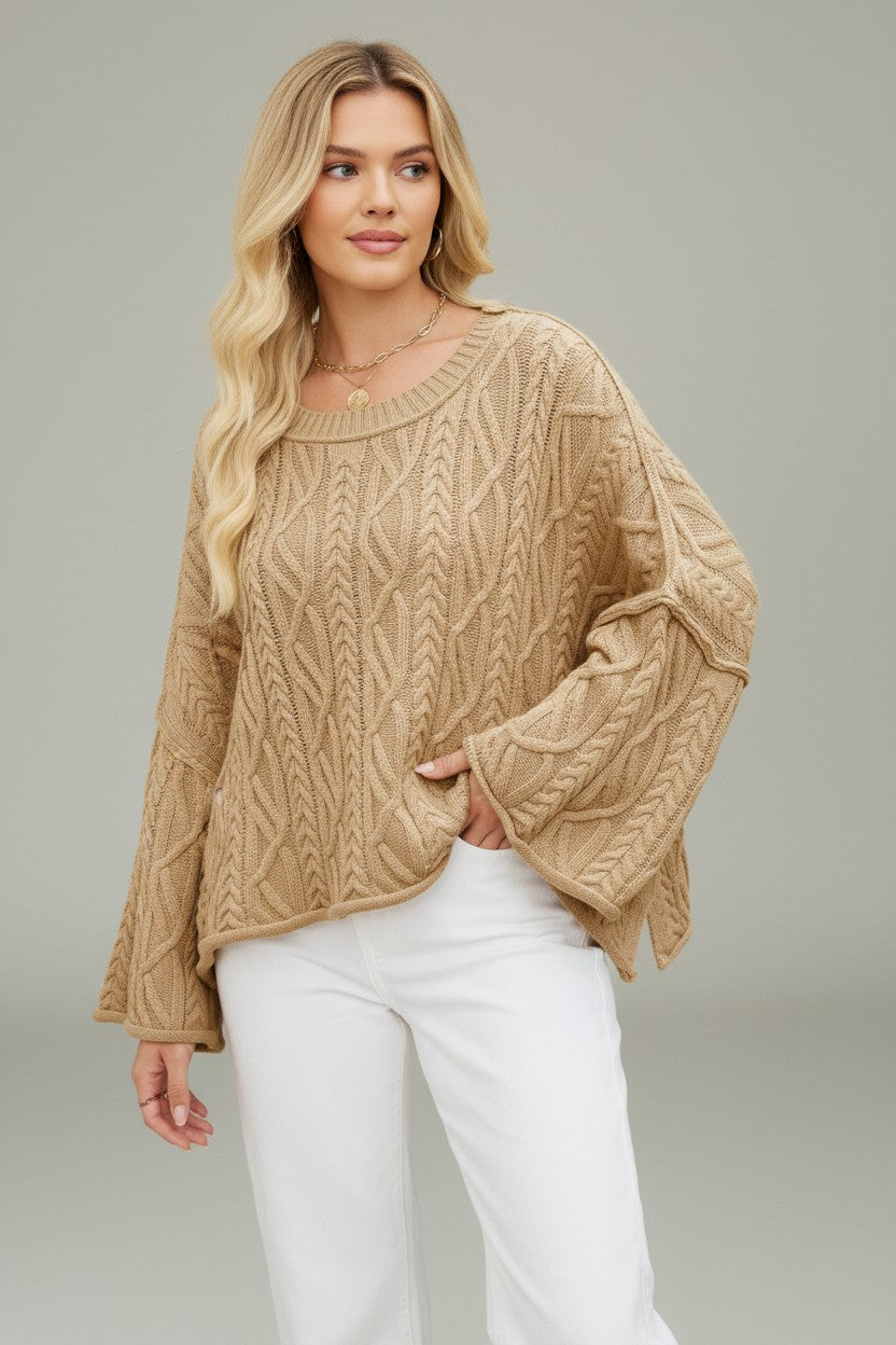 The Cozy Cable Knit Oversized Bell Sleeve Pullover