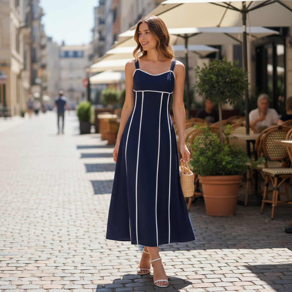 The Resort-Ready Stripe Linen Blend Cami Dress