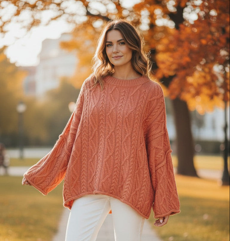 The Cozy Cable Knit Oversized Bell Sleeve Pullover