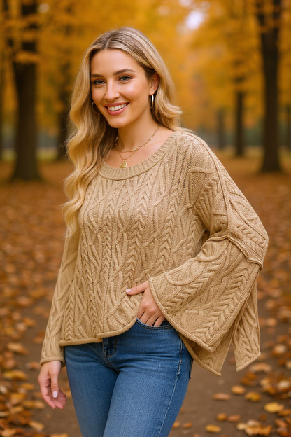 The Cozy Cable Knit Oversized Bell Sleeve Pullover