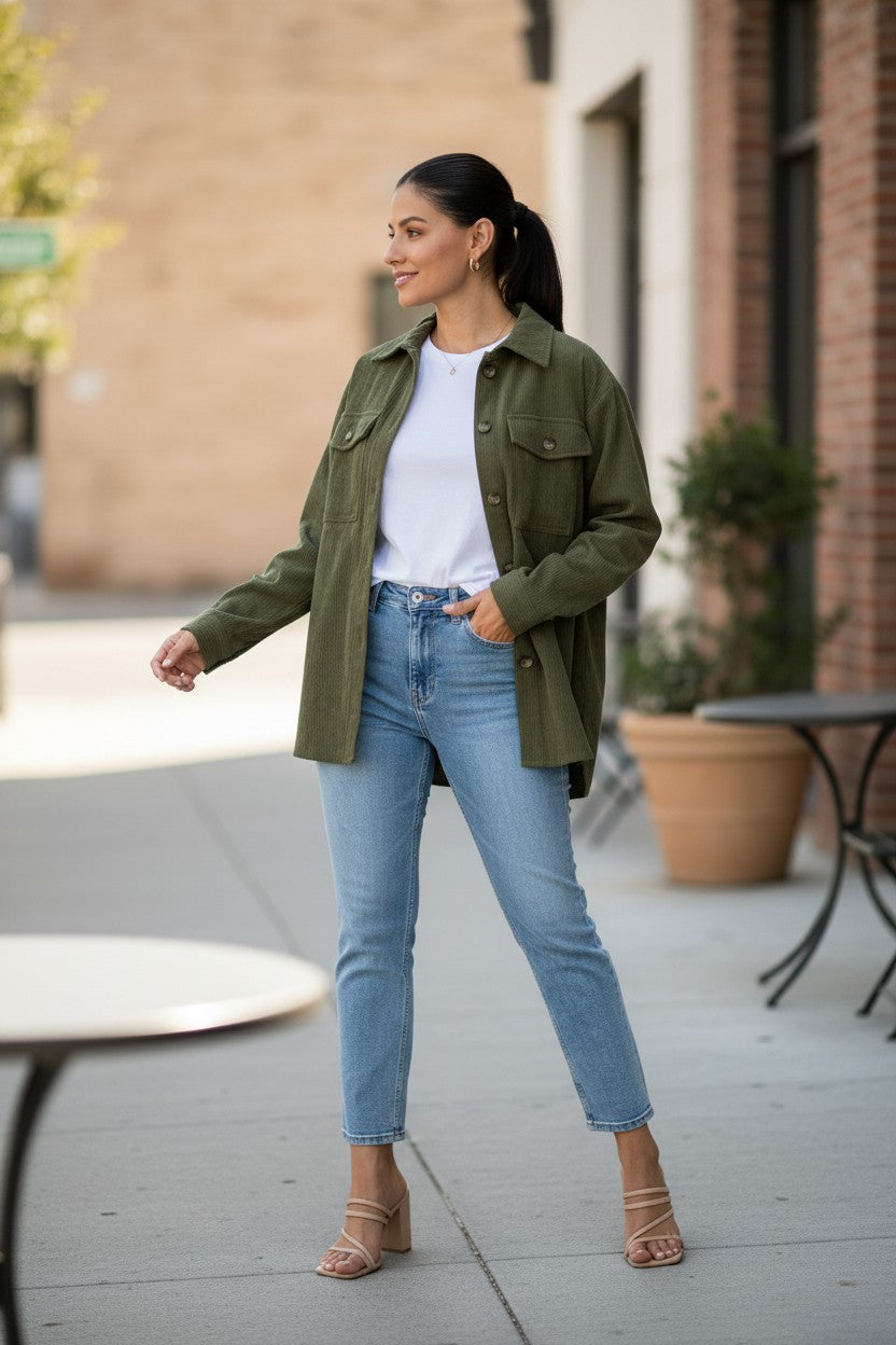 Oversized Olive Green Corduroy Shacket