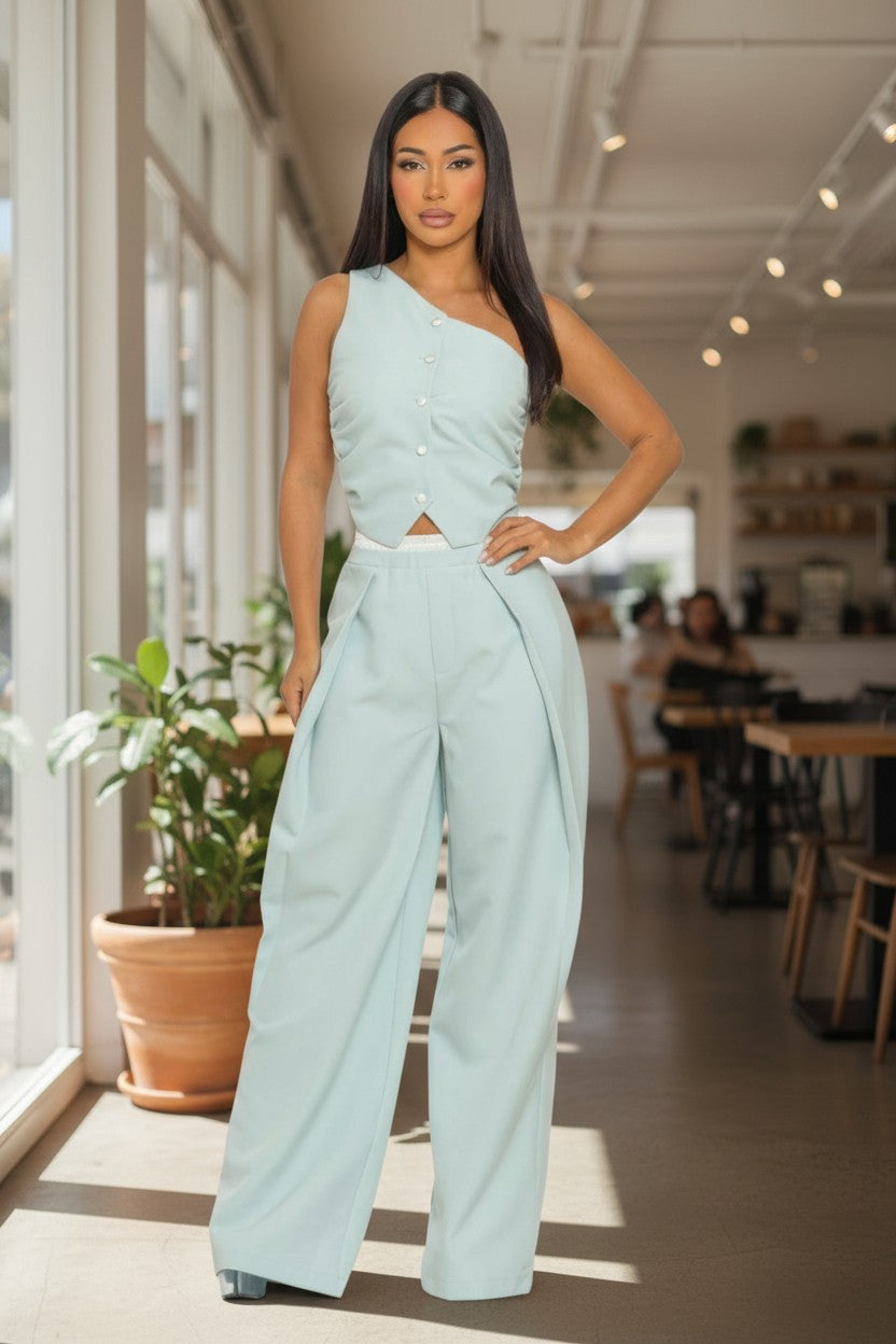 The Serenity One-Shoulder Wide-Leg Trouser Set