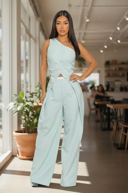The Serenity One-Shoulder Wide-Leg Trouser Set