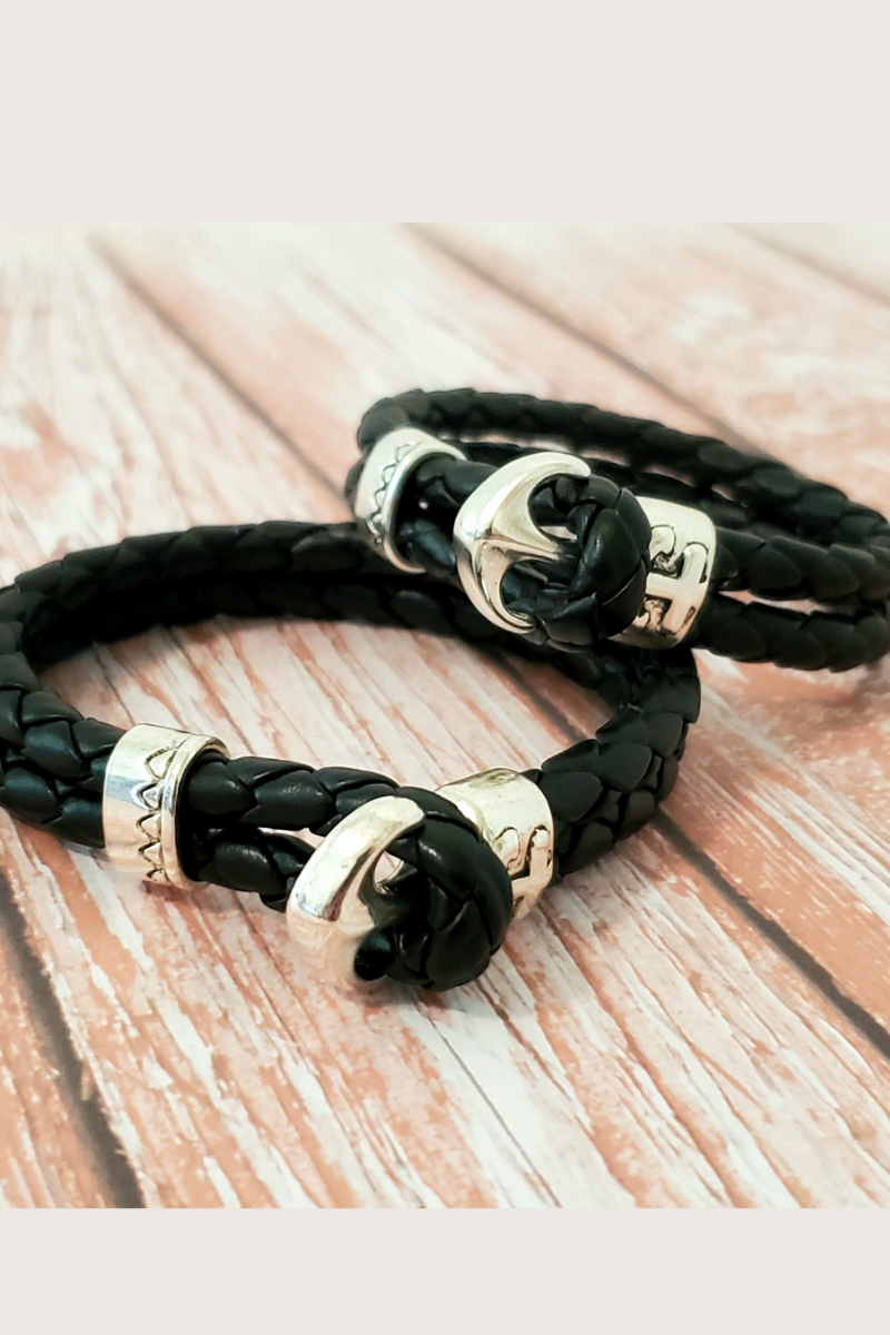 HIS or Her Leather Anchor Bracelet