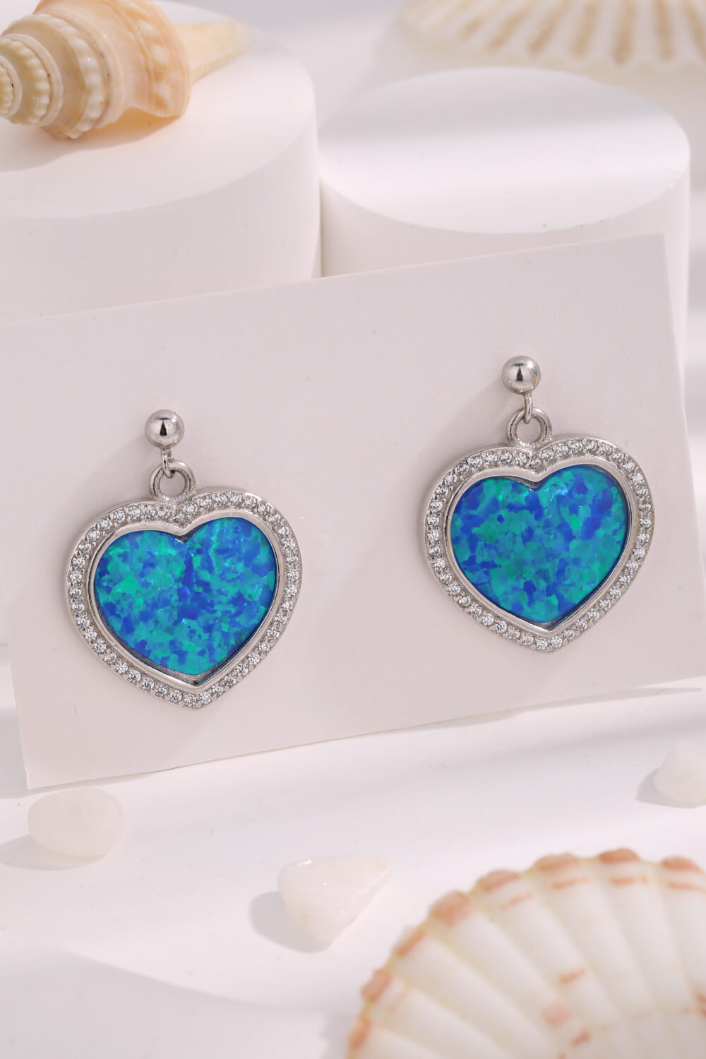 Platinum-Plated Opal Heart Earrings