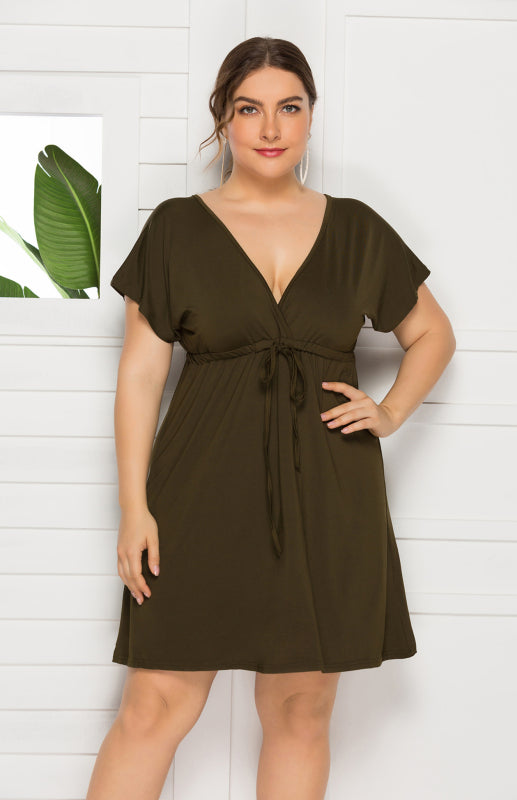 Plus Size Deep V Solid Dress