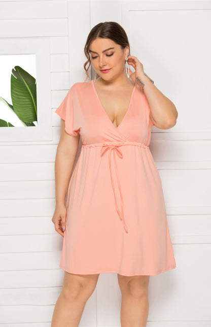 Plus Size Deep V Solid Dress