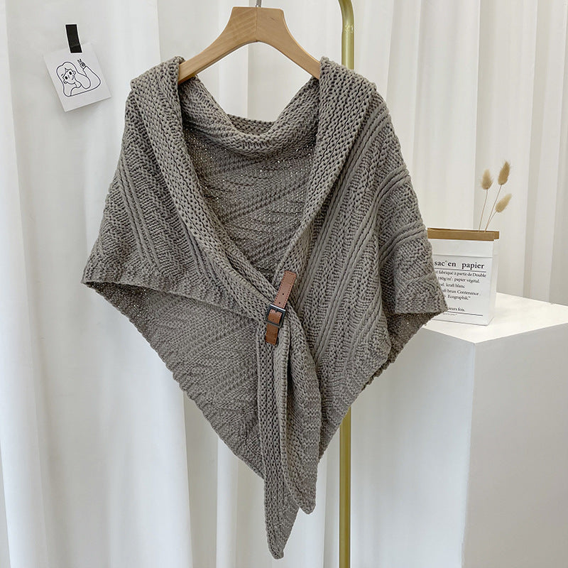 Ladies Knitted Scarf With Split Thick Triangle Cape