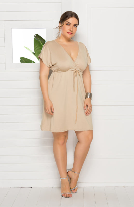 Plus Size Deep V Solid Dress