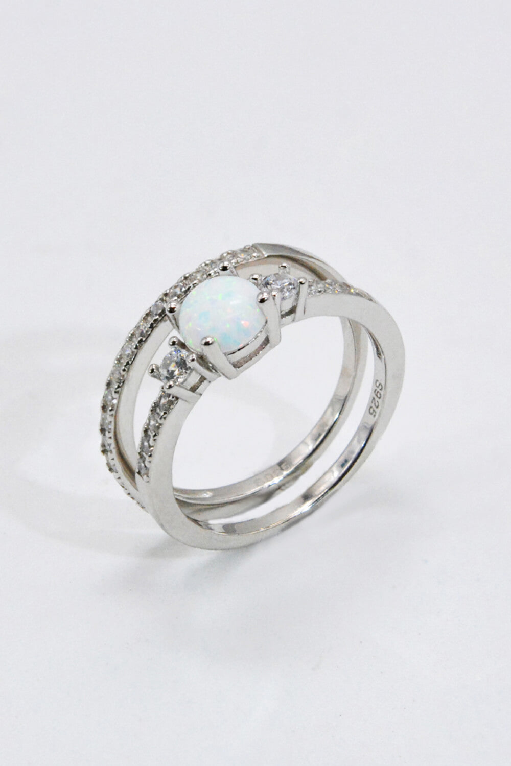 925 Sterling Silver Opal Split Shank Ring