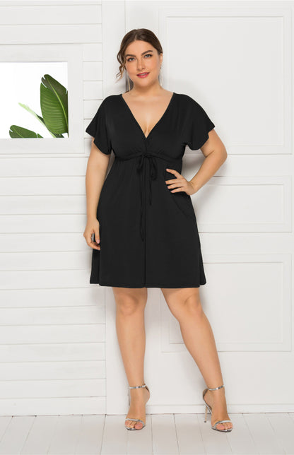 Plus Size Deep V Solid Dress