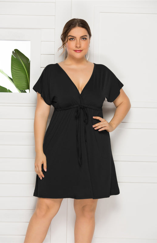 Plus Size Deep V Solid Dress