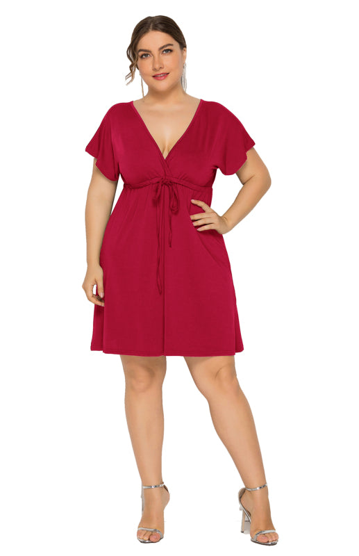 Plus Size Deep V Solid Dress