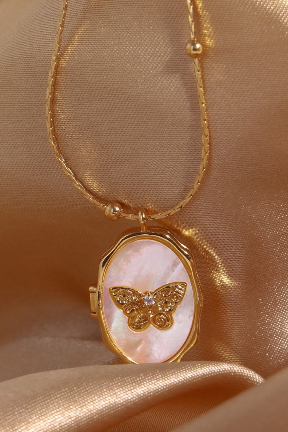 Butterfly Shell Pendant Copper Necklace