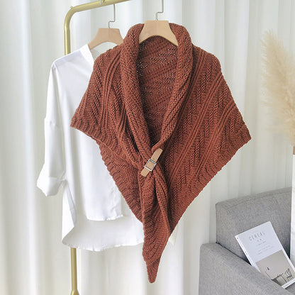 Ladies Knitted Scarf With Split Thick Triangle Cape