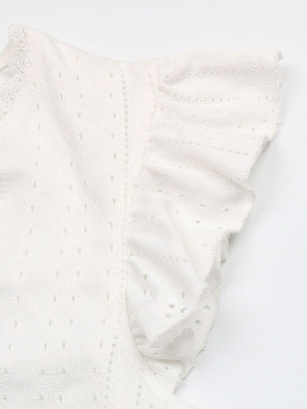 Knitted V-neck Casual Eyelet details Top