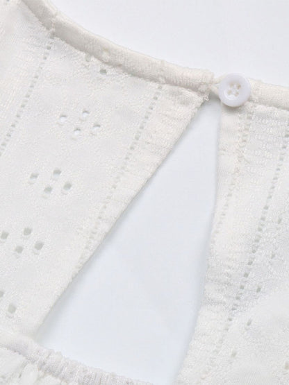 Knitted V-neck Casual Eyelet details Top