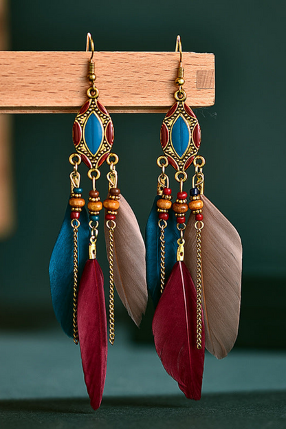Retro feather statement earrings