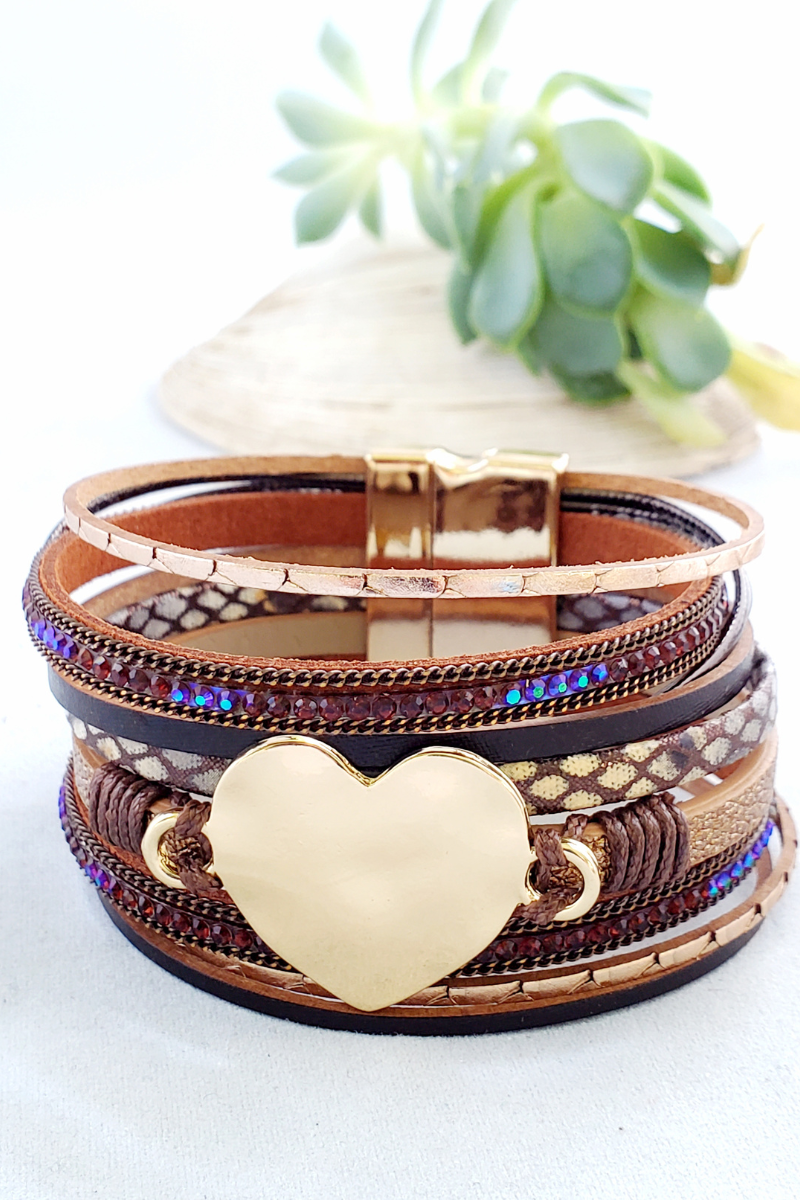 Multi Strap Heart Leather Bracelet